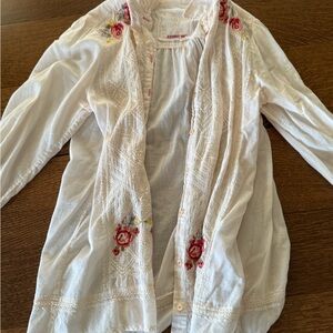 Johnny Was Cream Jacket with Red Floral Embroidery